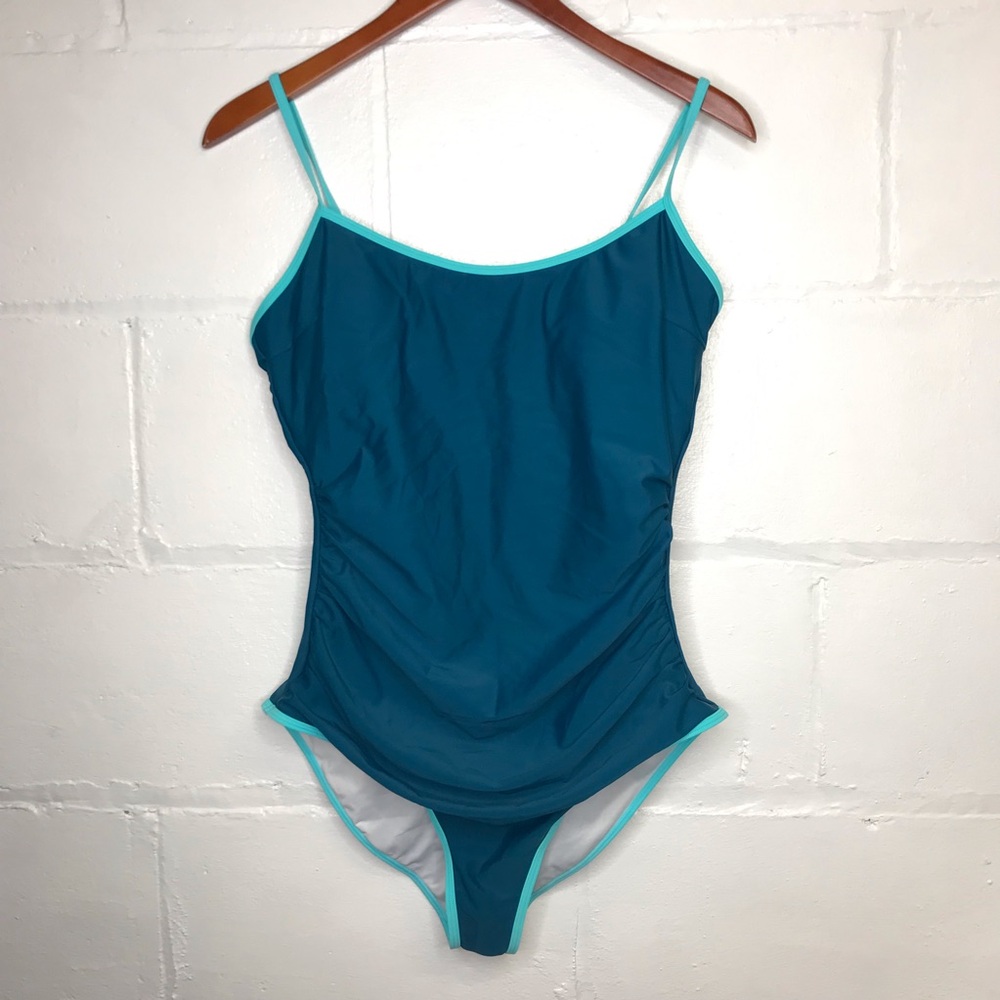 EoMenie Women's Large Blue Peacock Green One Piece Tummy Control Swimsuit